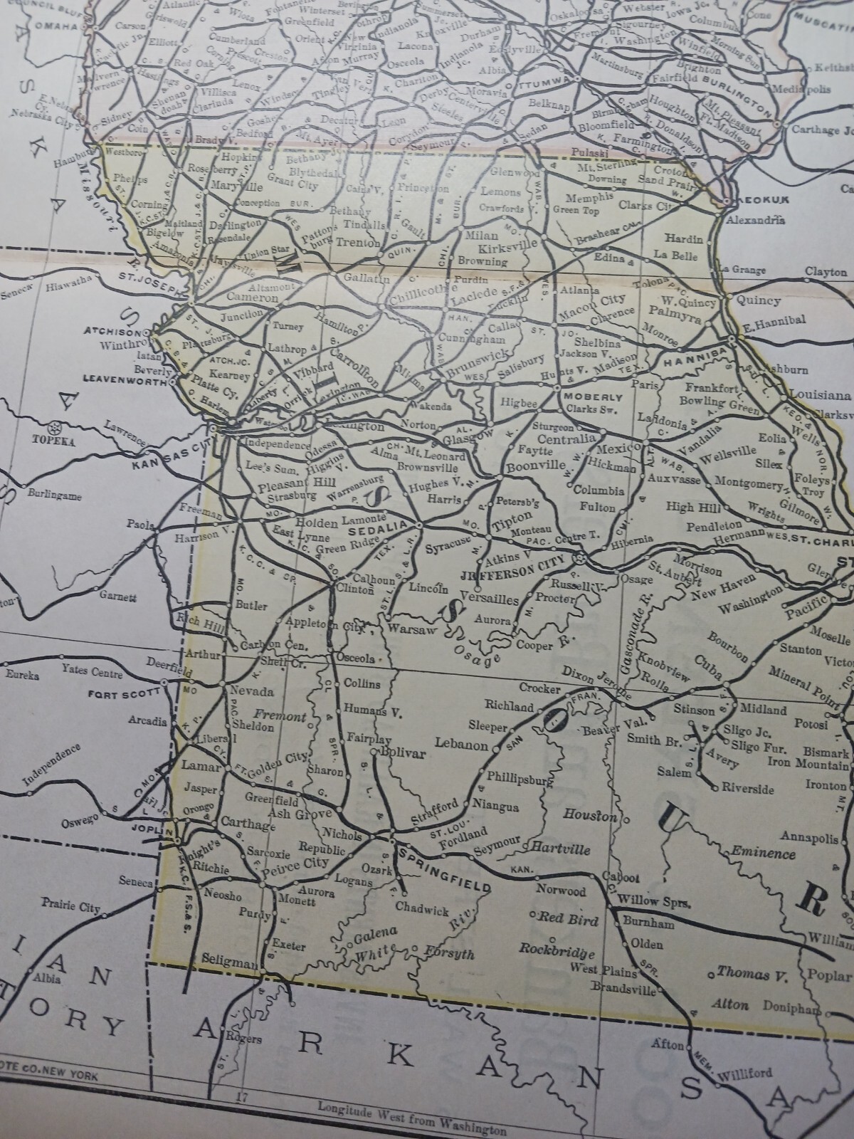 1889 Original railroad map IOWA Missouri All Train Routes 11″x9″ Town Stations