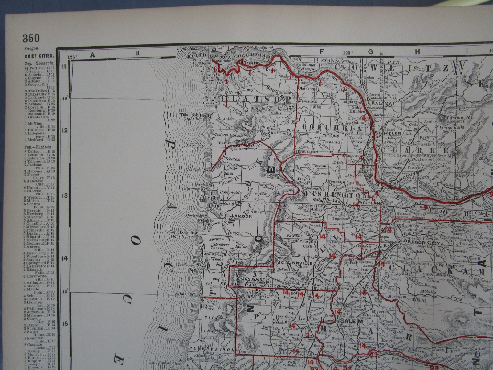 OR 1898 DATED OREGON STEAM RAILROAD Map. COOS BAY, ROSEVILLE, & EASTERN RR.