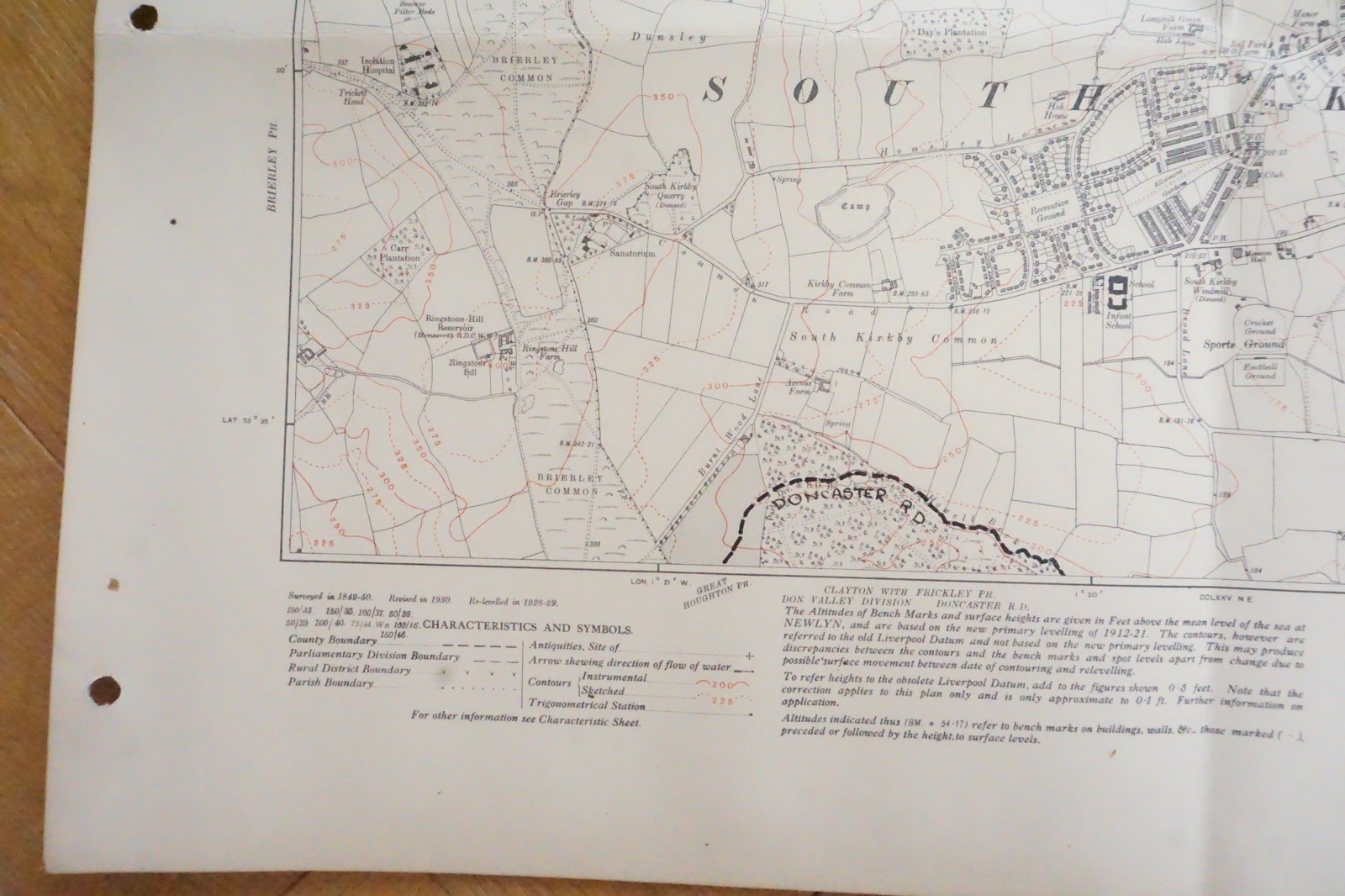 1930 South Kirkby Hemsworth Yorkshire LNER Railway OS Linen Map Ref 73 **