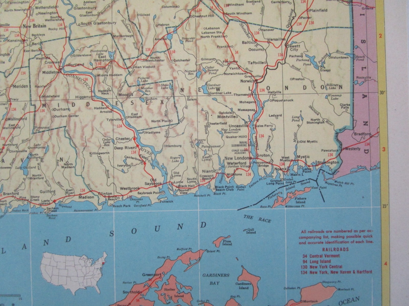 CO CT 1952 COLORADO TOPO RAILROAD Map SAN LUIS VALLEY CENTRAL RR or CONNECTICUT