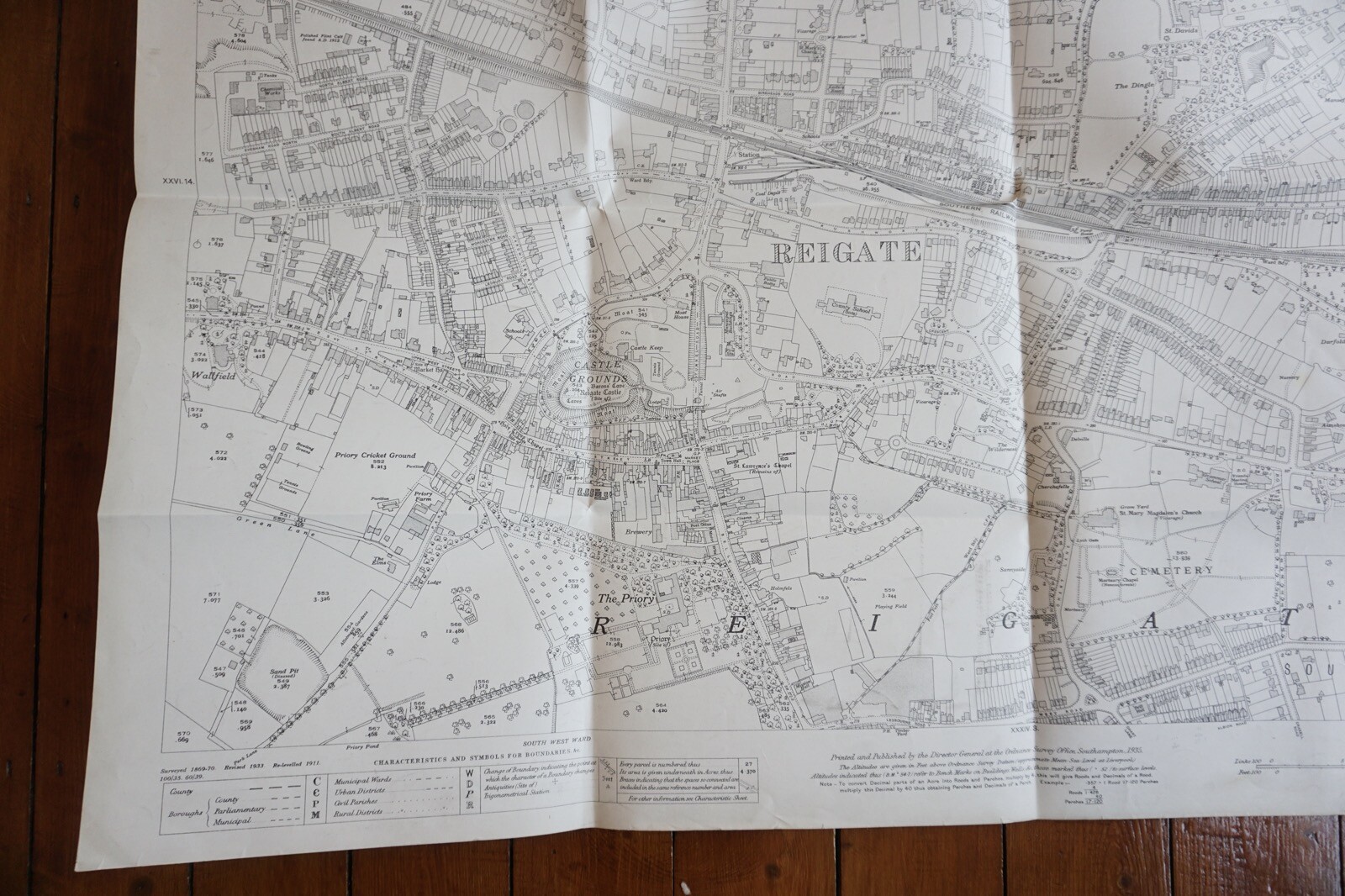 1933 Reigate Surrey Southern Railway OS Railway Map