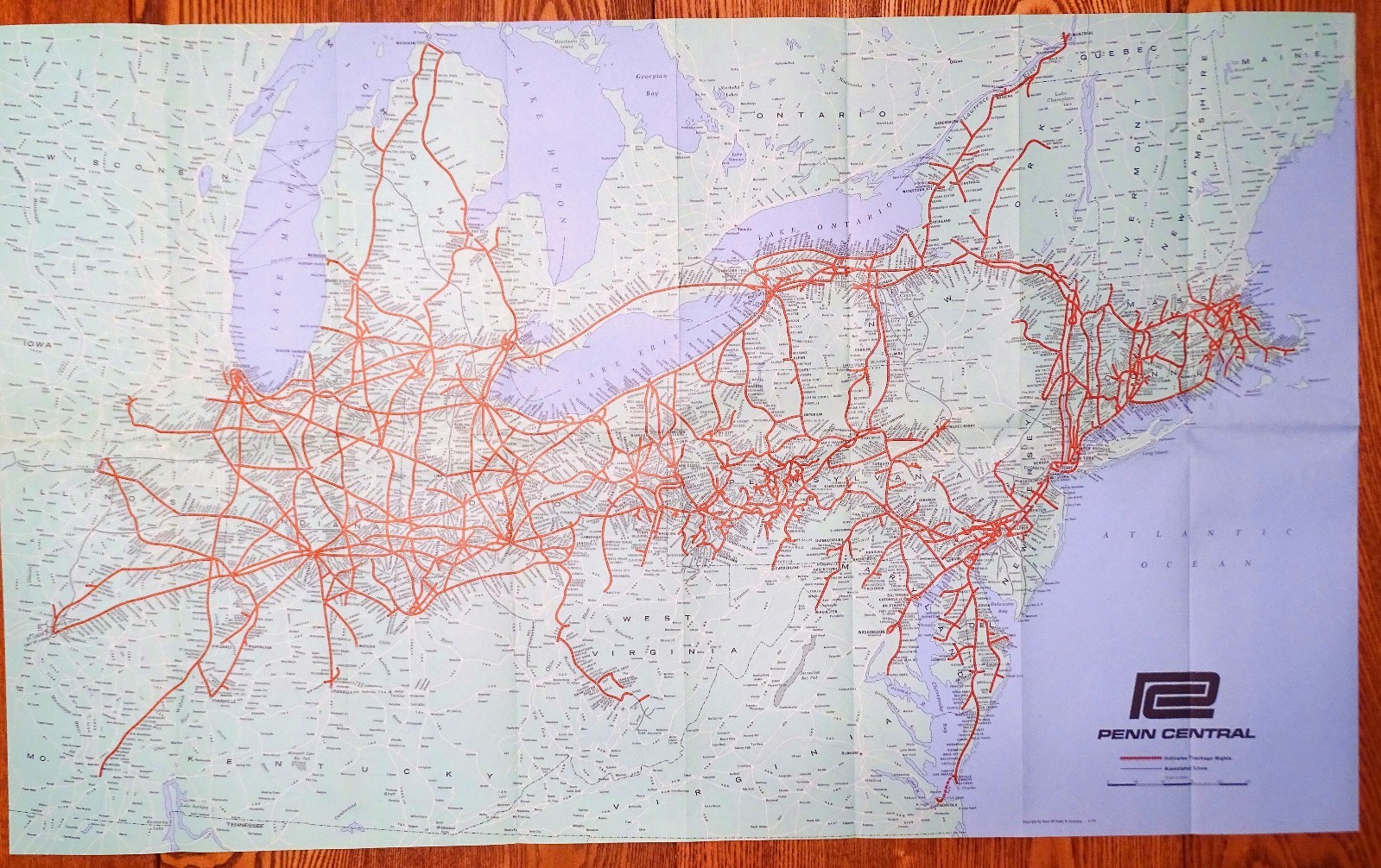 1970 Railroad System Map of Penn Central Transportation Company NOS