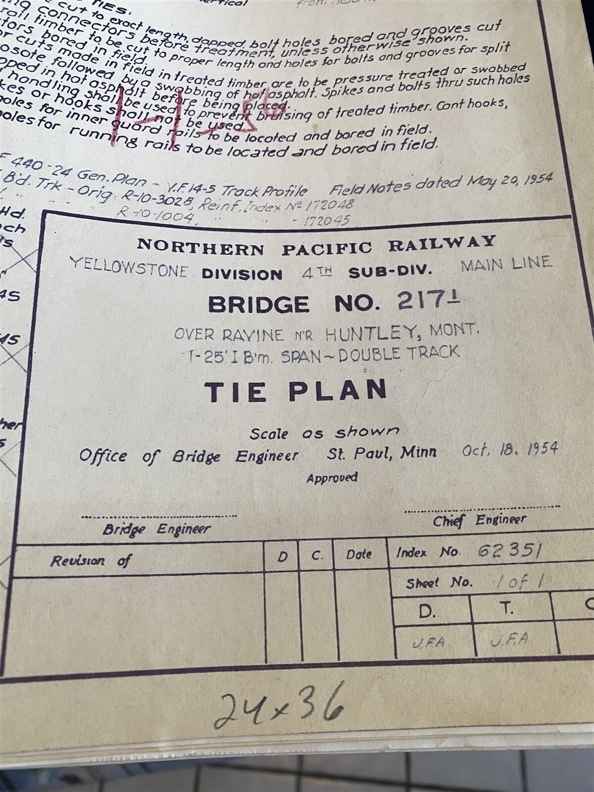 1954 Blueprint Drawing Northern Pacific Railroad Tie Paln Bridge Huntley Montana