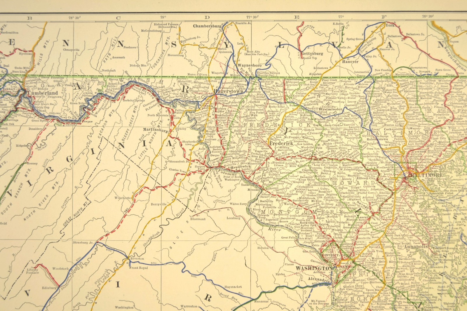 1914 Antique Map of MARYLAND Railroads Map DELAWARE ORIGINAL Atlas Map DATED