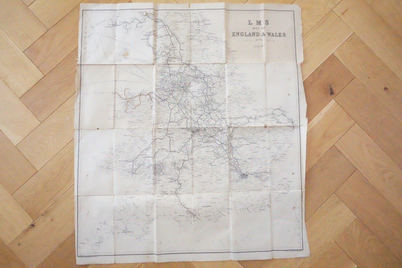 c1930s LMS Original Railway Map 69cm x 60cm