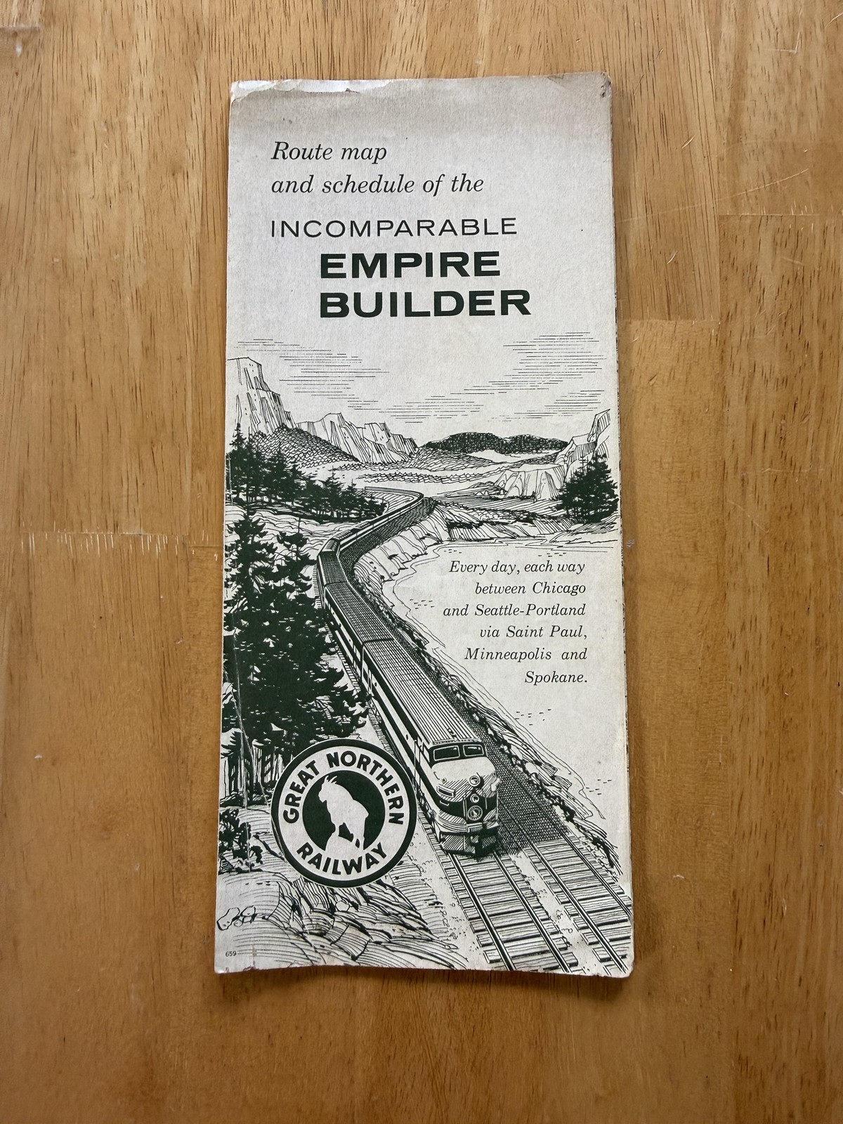 Vintage Great Northern Railway Empire Builder Route Map Brochure Black White USA