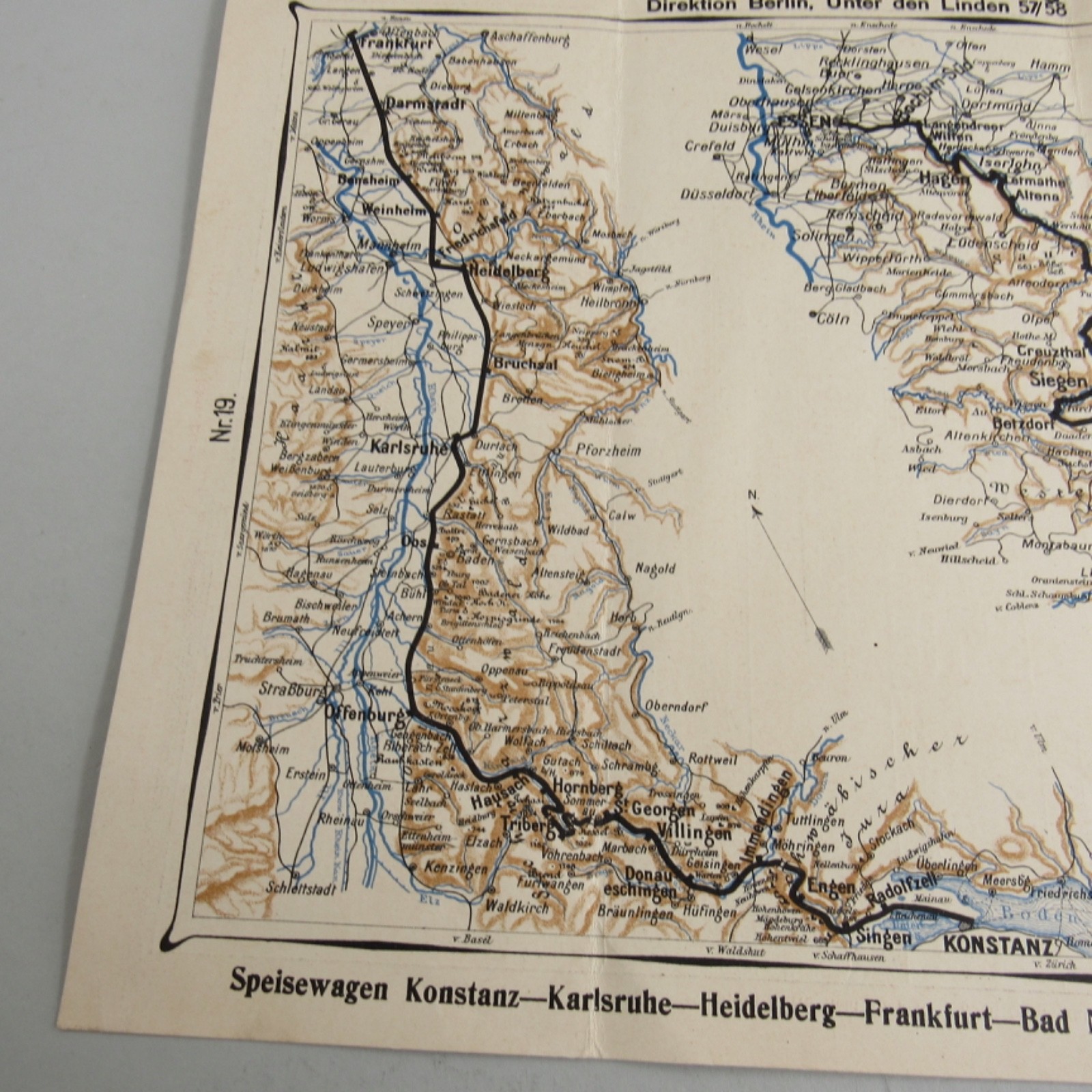 1912 Antique German Railroad Sleeper Car Map And Schedual