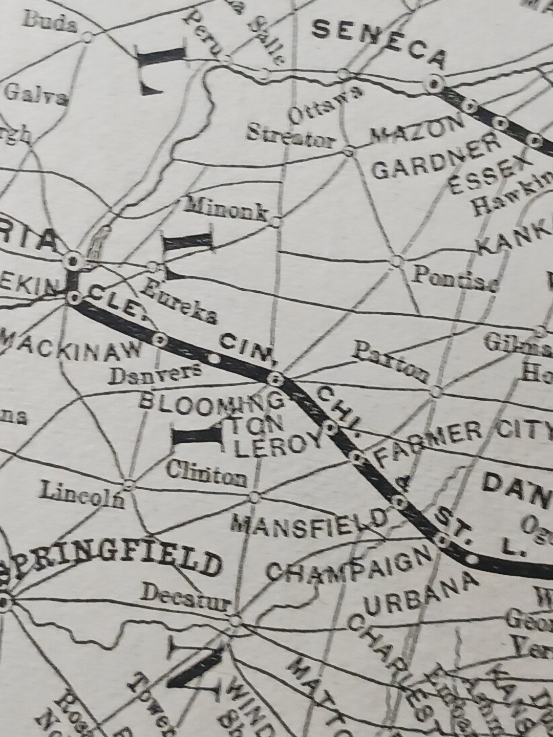 1892 Antique Railroad Map CLEVELAND CINCINNATI CHICAGO & ST LOUIS RAILWAY Routes