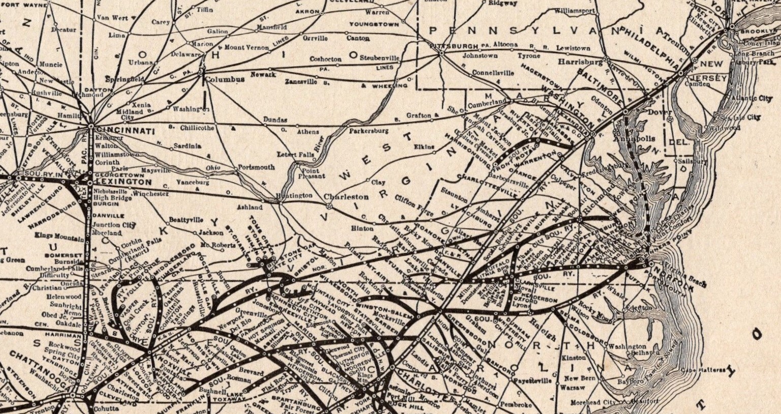 1925 Antique SOUTHERN RAILWAY Map Vintage Southern Railroad Map 1639