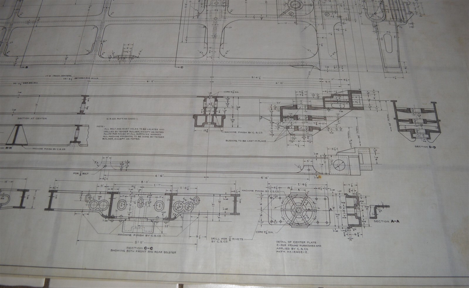 Original 1930 5ft+ Northern Pacific Railroad Blueprint Locomotive Tender Frame