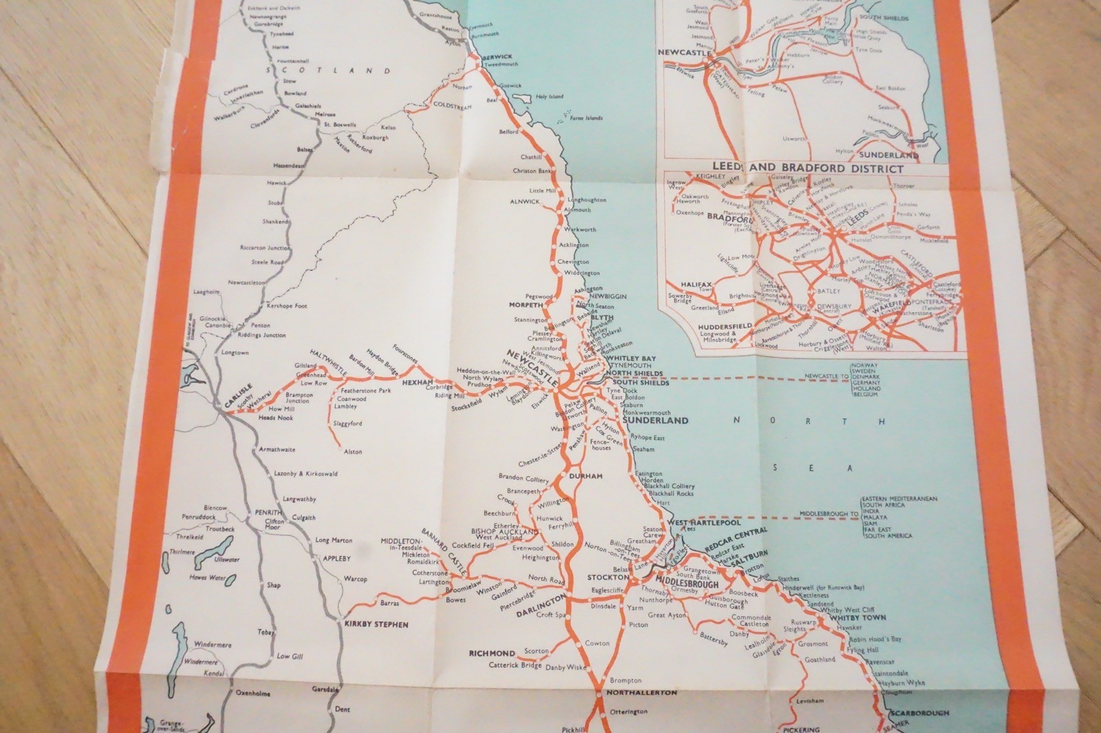 1957 British Rail North Eastern Passenger Network Railway System Map