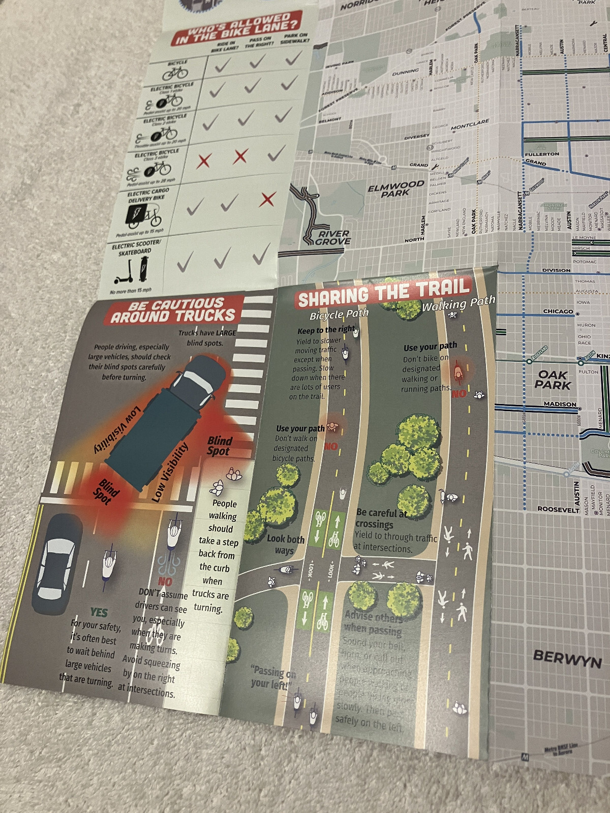 New CHICAGO BIKE MAP Hand-Held Foldable 2-Sided Trails, Bike Lanes & Routes 2024