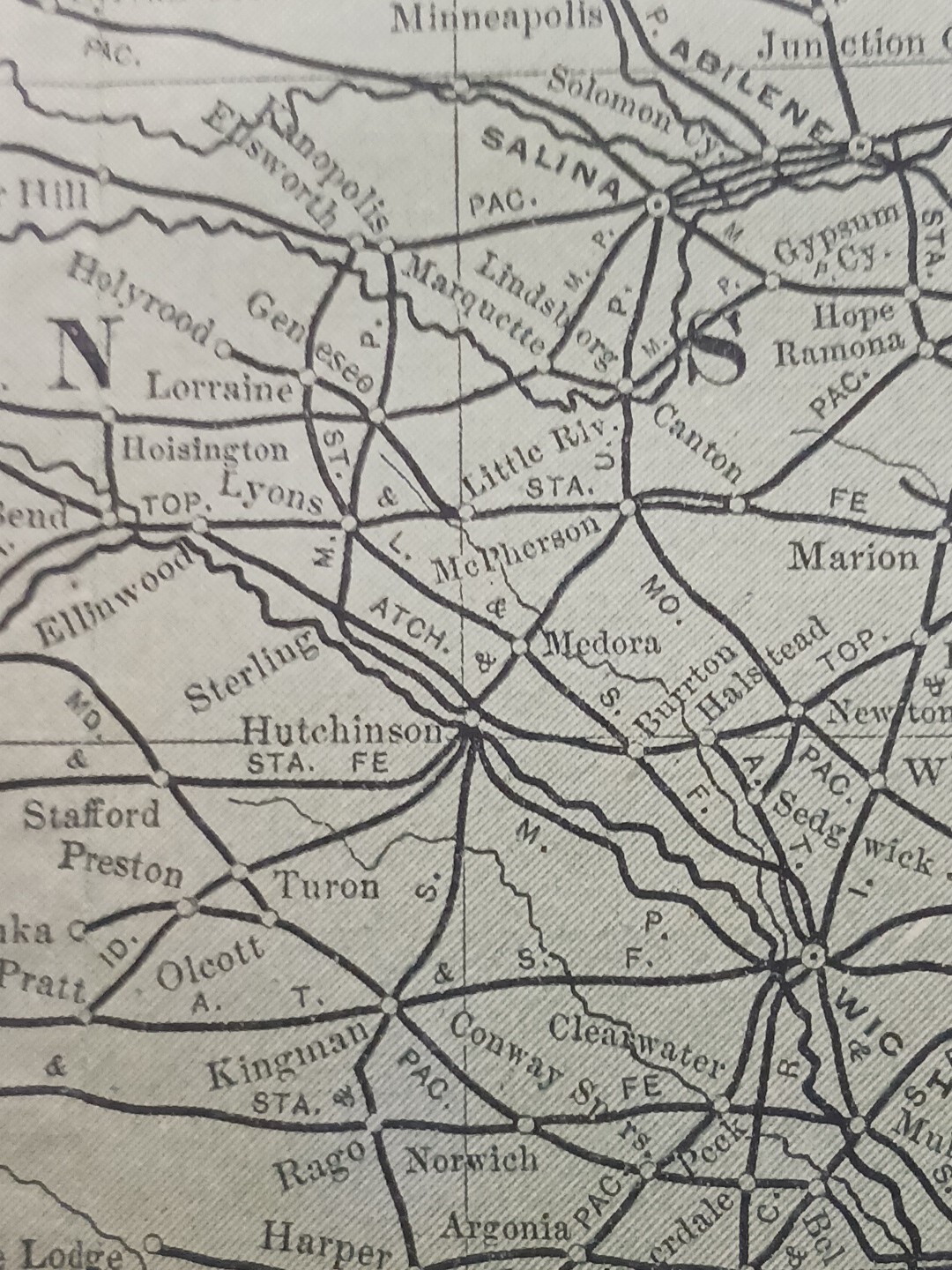 1902 Train Route Map NEBRASKA KANSAS All Railroad Lines Stations 11″×9″ Dated