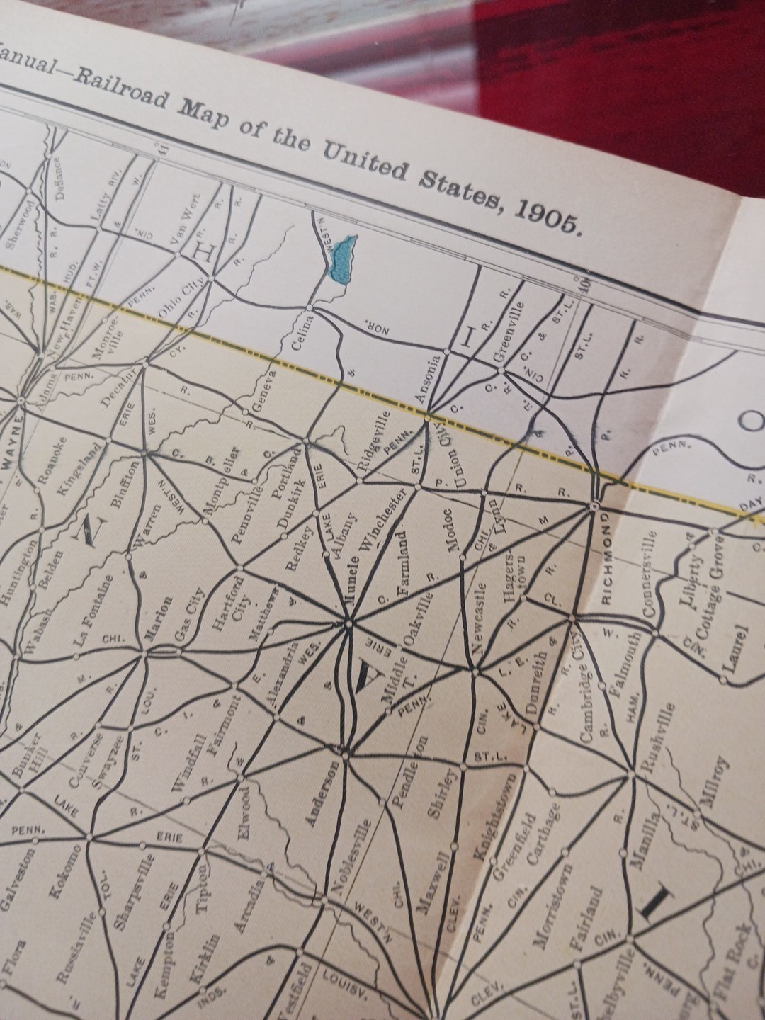 1905 Dated Train Route Map of INDIANA all Railroad Lines 11″x9″ FREE SHIPPING