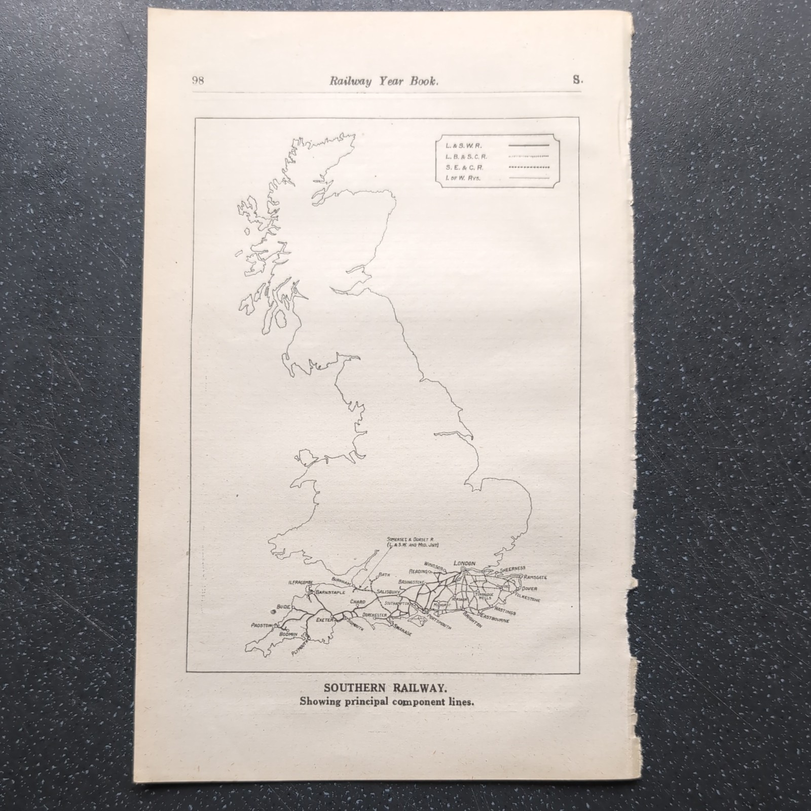 Original 1923 Map of Southern Railway showing principal component lines