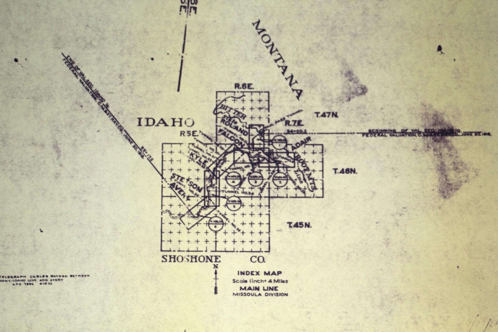 Original Milwaukee Track Map – Missoula Div. – Avery to Roland (Rolled)