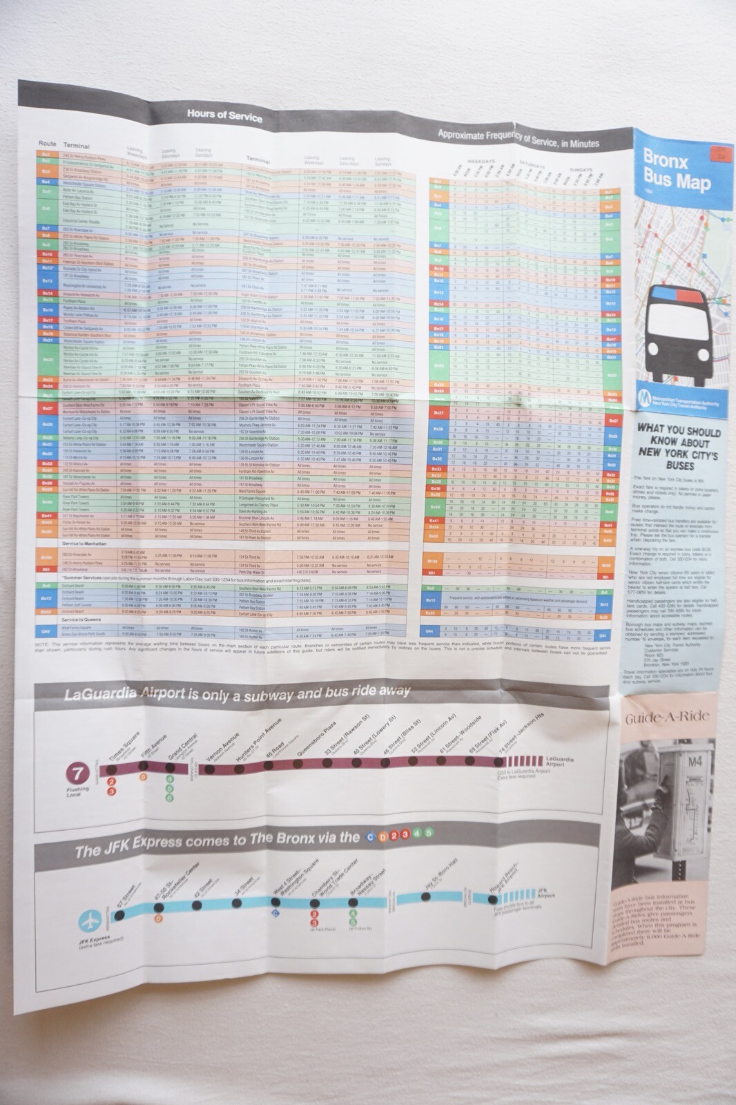 1984 Bronx New York Bus Guide Bus Map
