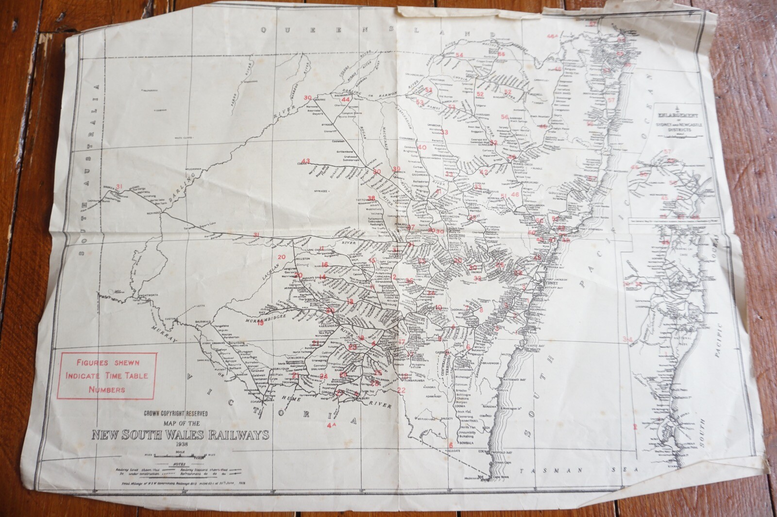 1938 New South Wales Australia Railway System Two Sided Map