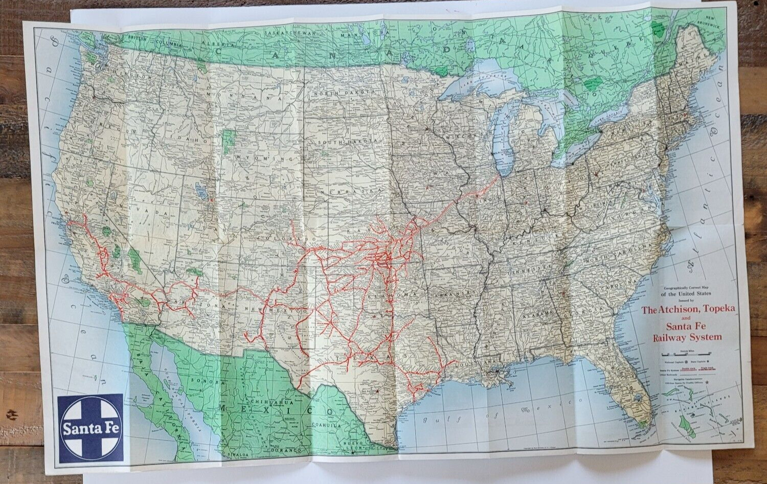 1940 Santa Fe No. 26 Map United States Atchison Topeka Santa Fe Railway System