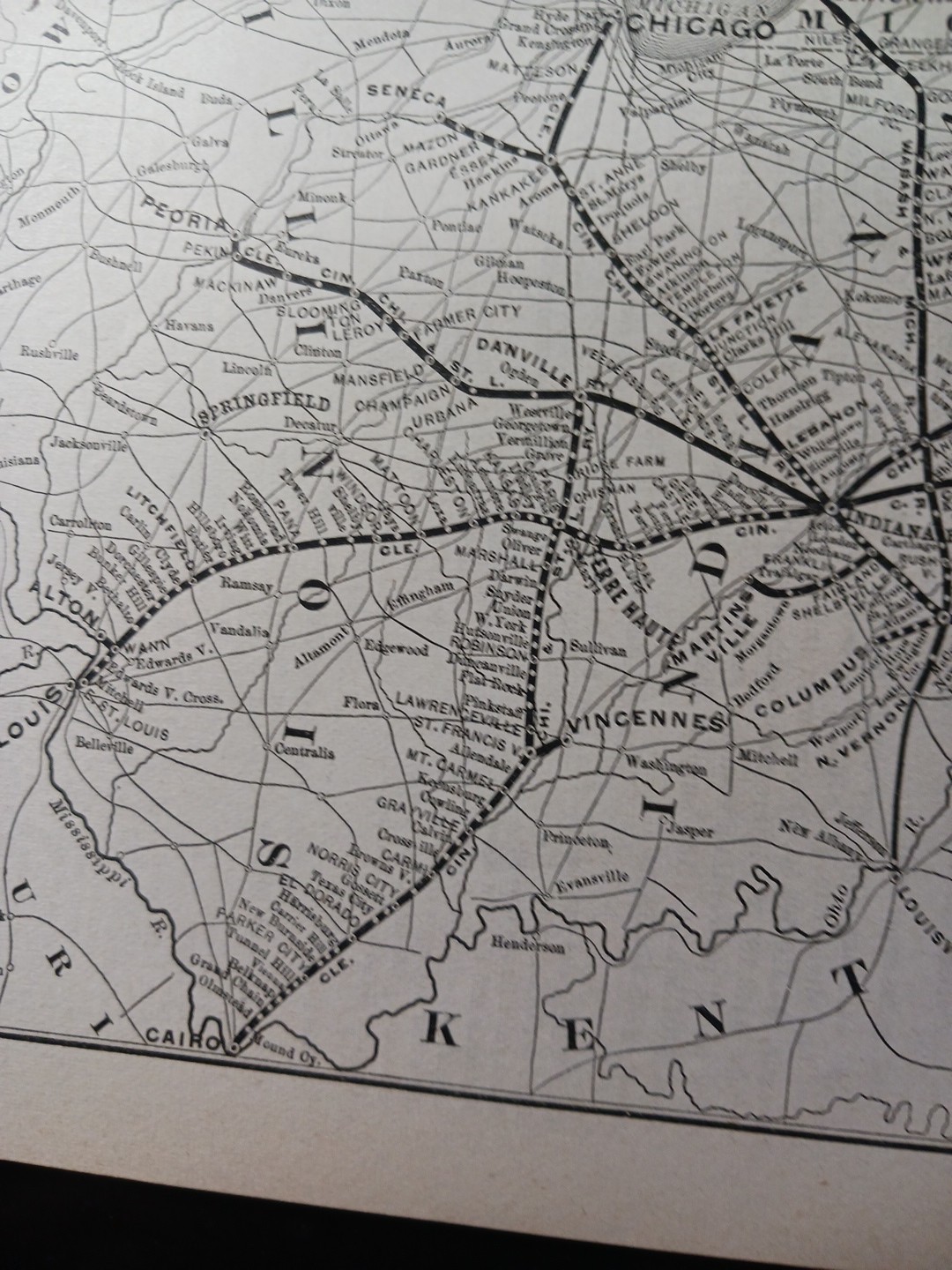 1892 Antique Railroad Map CLEVELAND CINCINNATI CHICAGO & ST LOUIS RAILWAY Routes