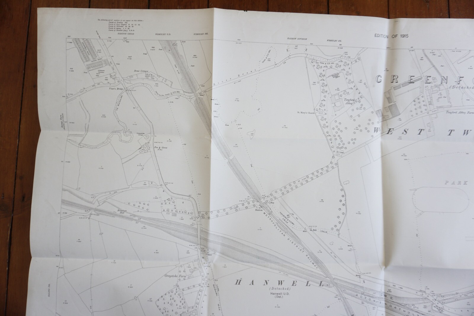 1915 Greenford West Twyford Hankwell GWR OS Railway Map