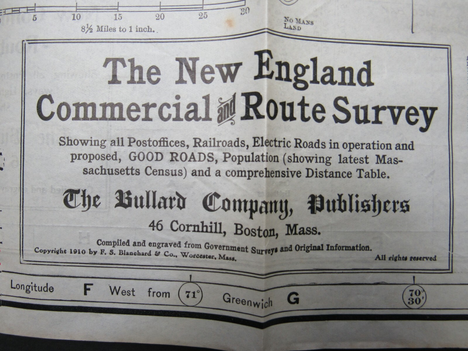 1910 New England Commercial & Route Survey Map Towns Populations Rail Fishing