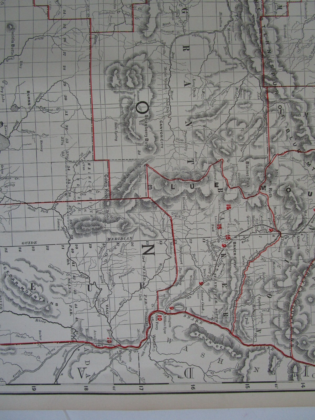 OR 1898 DATED OREGON STEAM RAILROAD Map. COOS BAY, ROSEVILLE, & EASTERN RR.