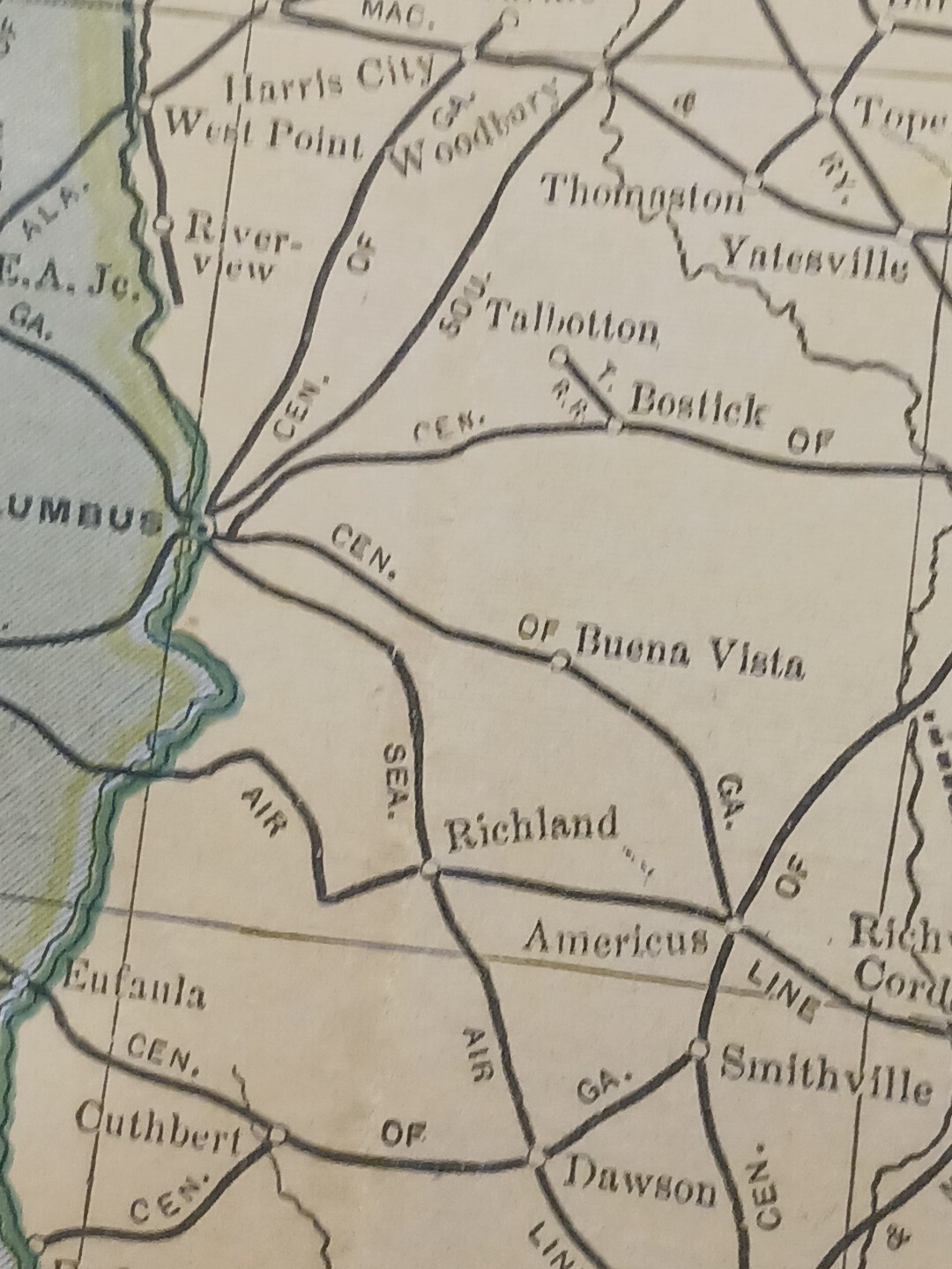 1902 Dated Train Route Map ALABAMA GEORGIA all Railroad Lines Stations 11″×9″