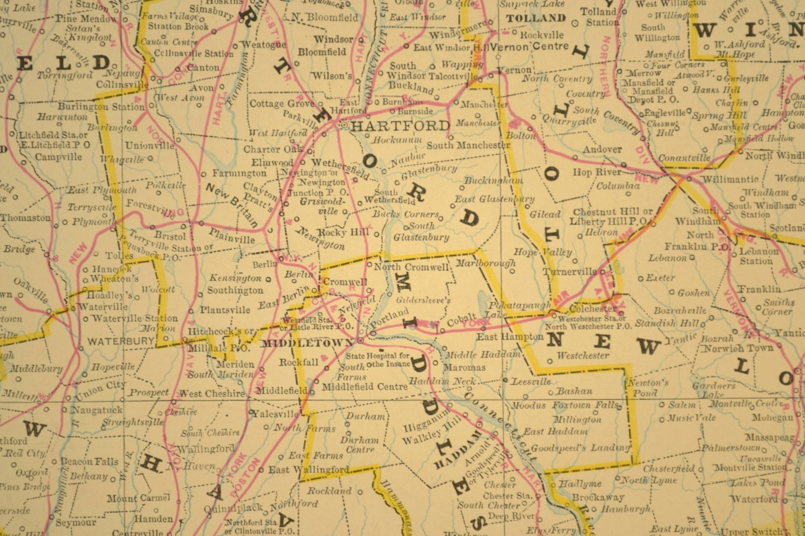 Antique CONNECTICUT Railroad Map NY&NE RR New York & New England RR The Air Line