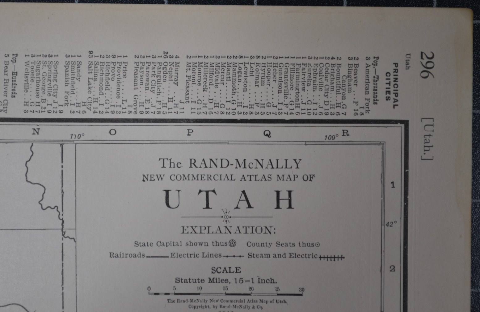 UTAH – 1912 – RAND-McNALLY NEW COMMERCIAL ATLAS – SHOWS RAILROADS