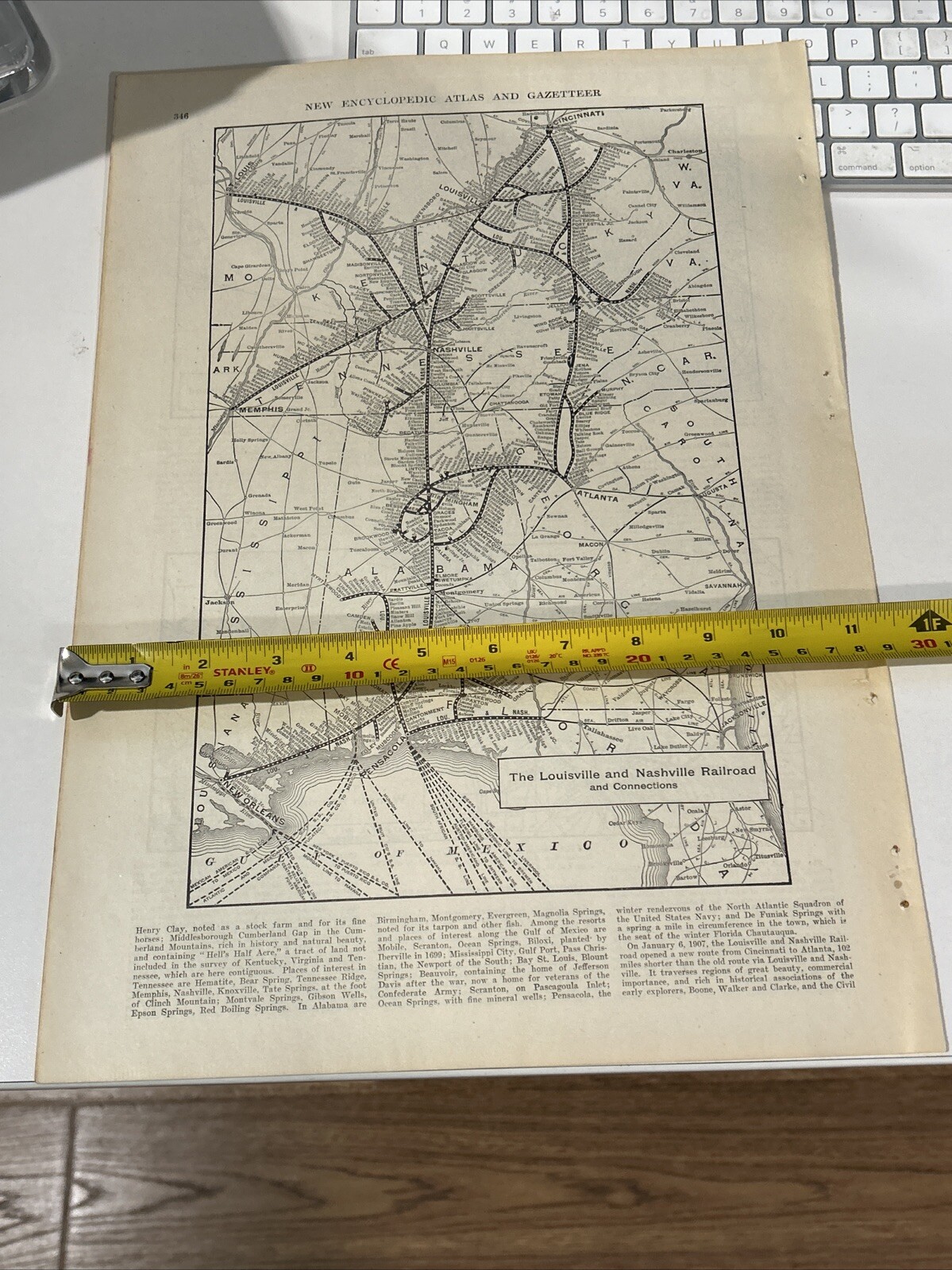 Antique 1908 Map Of The Louisville & Nashville Railroad System 11×15 Inches