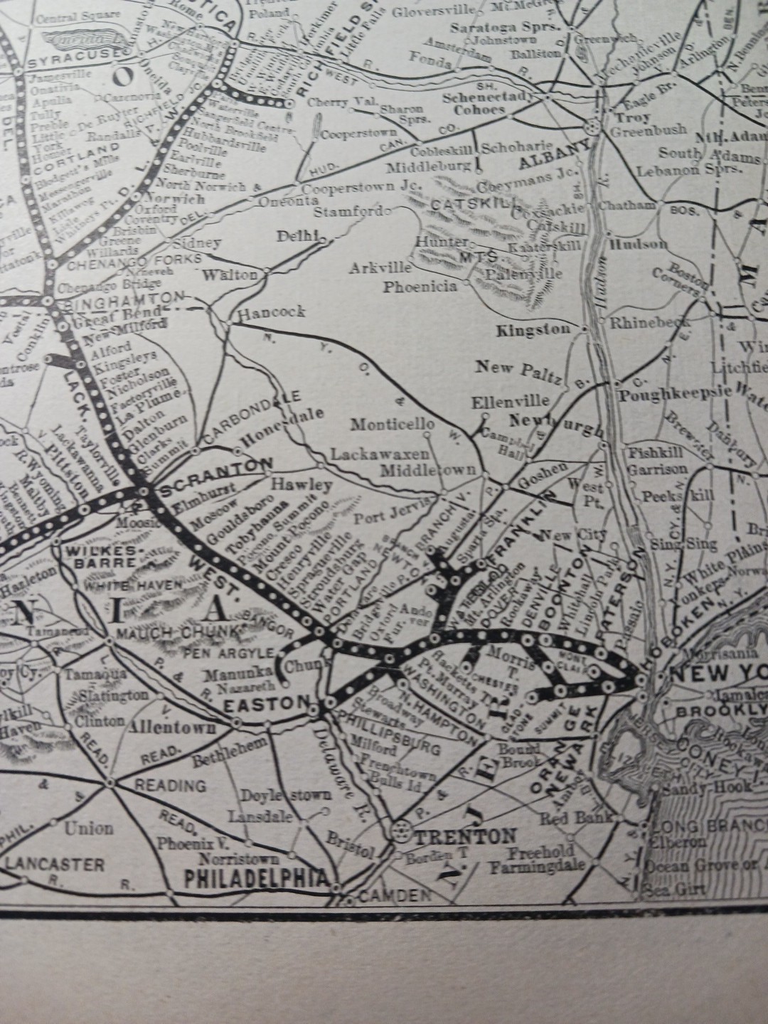 1892 Antique Railway Map DELAWARE LACKAWANNA & WESTERN RAILROAD Train Routes