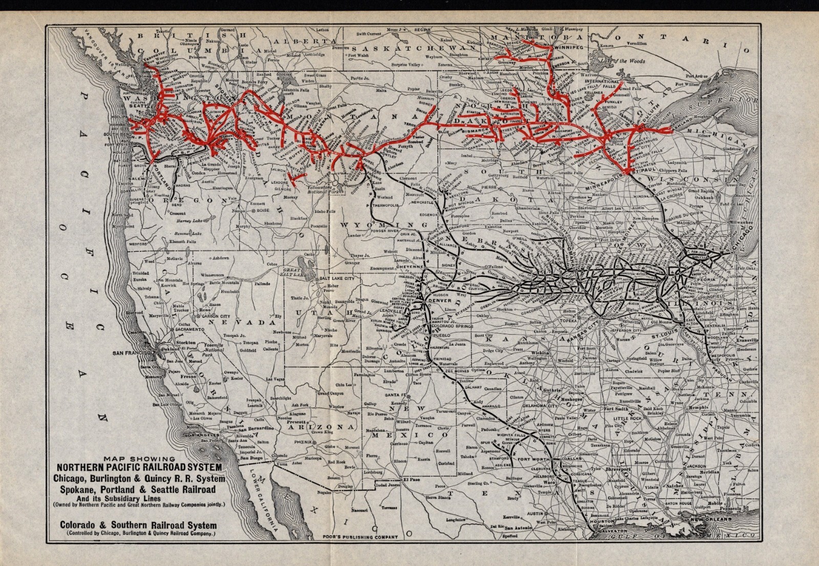 1922 Antique Northern Pacific Railroad Map Spokane Portland Seattle Quincy 1185