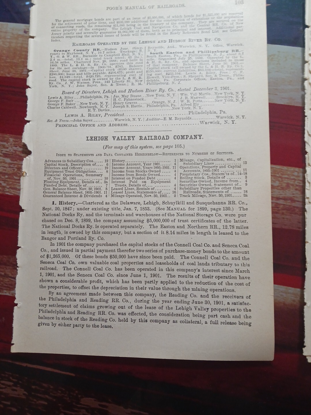 1902 Train Route Map + Report LEHIGH VALLEY RAILROAD Connell Seneca Coal Co.