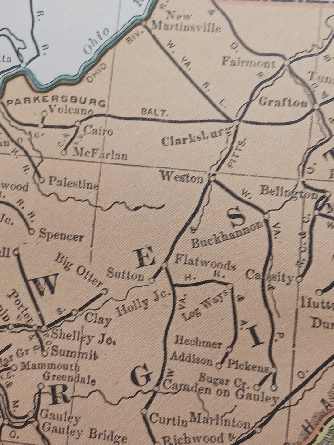 1902 Train Route Map WEST VIRGINIA Maryland All Railroad Lines Stations 11″×9″
