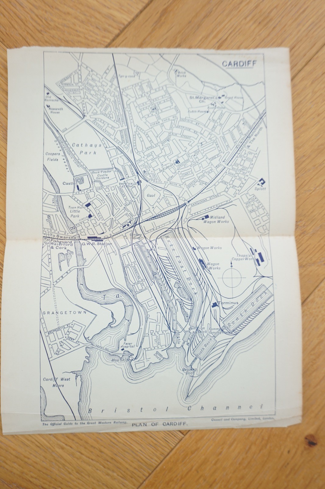 1909 GWR Cardiff Original Railway Map