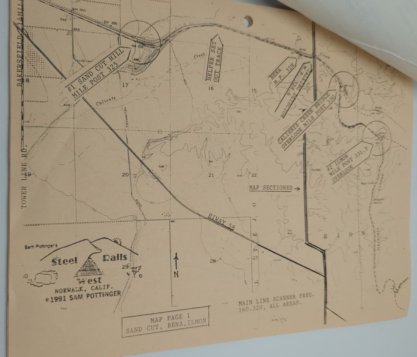 TEHACHAPI 1991 Rail Map and Guide – Sam Pottinger Steel Rails West