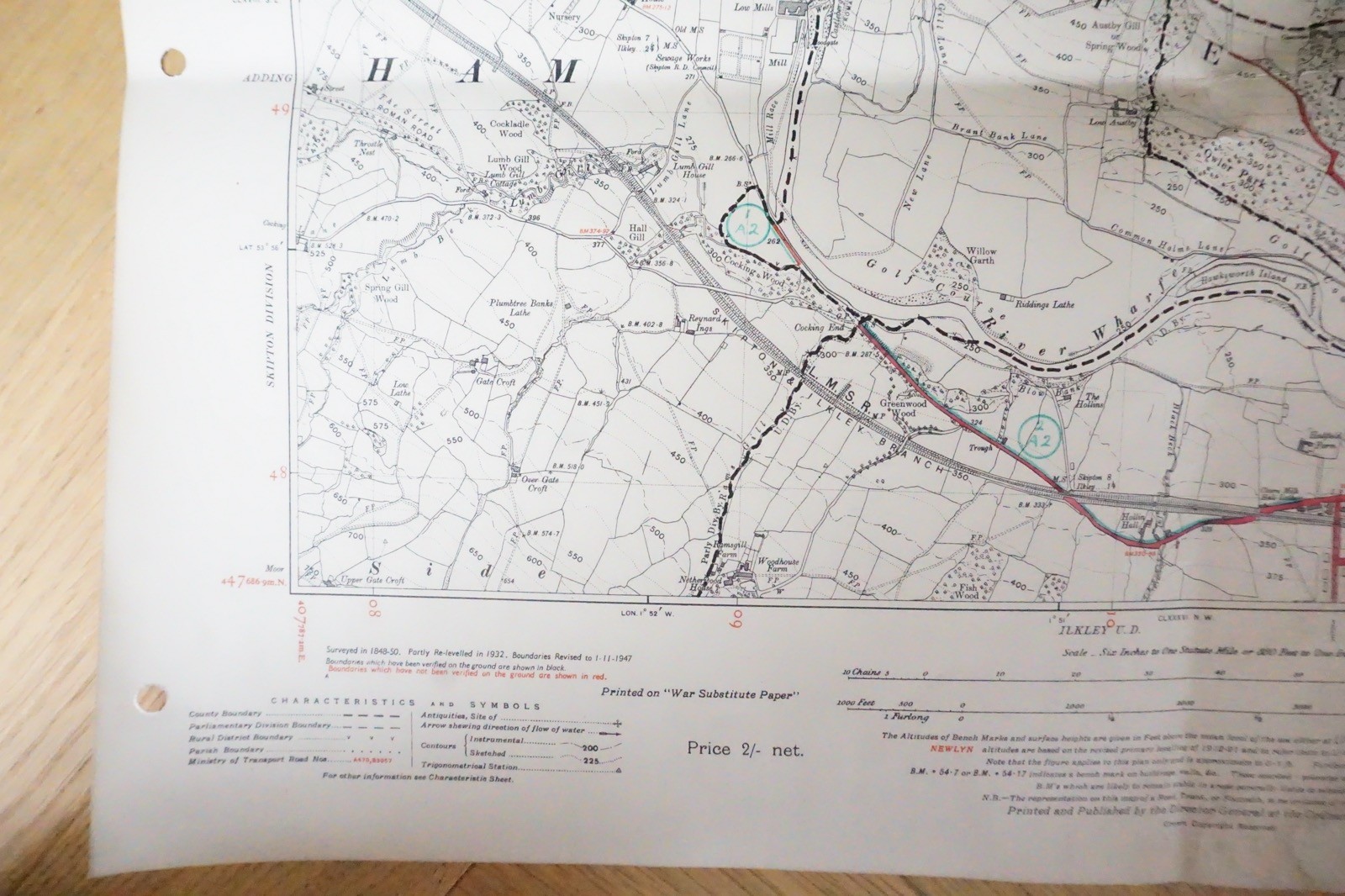 1938 Middleton Wharfedale Yorkshire LMS Railway OS Linen Map Ref 61 **