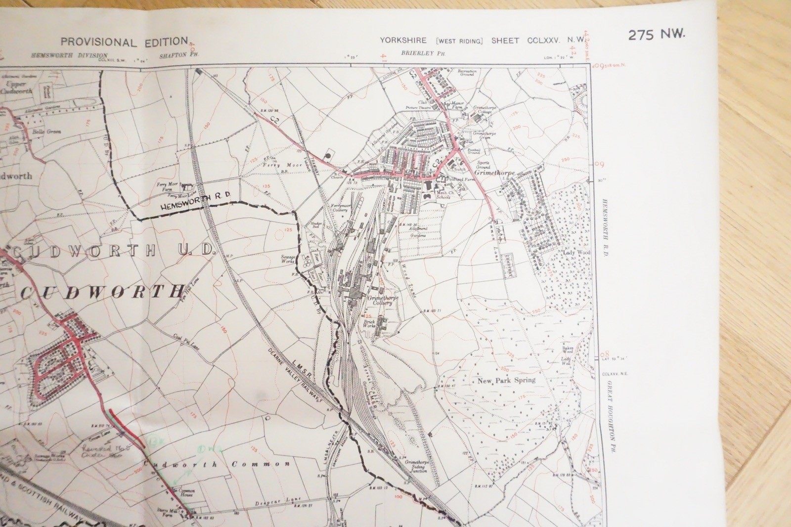 1938 Cudworth Darfield Barnsley Yorkshire LMS Railway OS Linen Map Ref 65 **