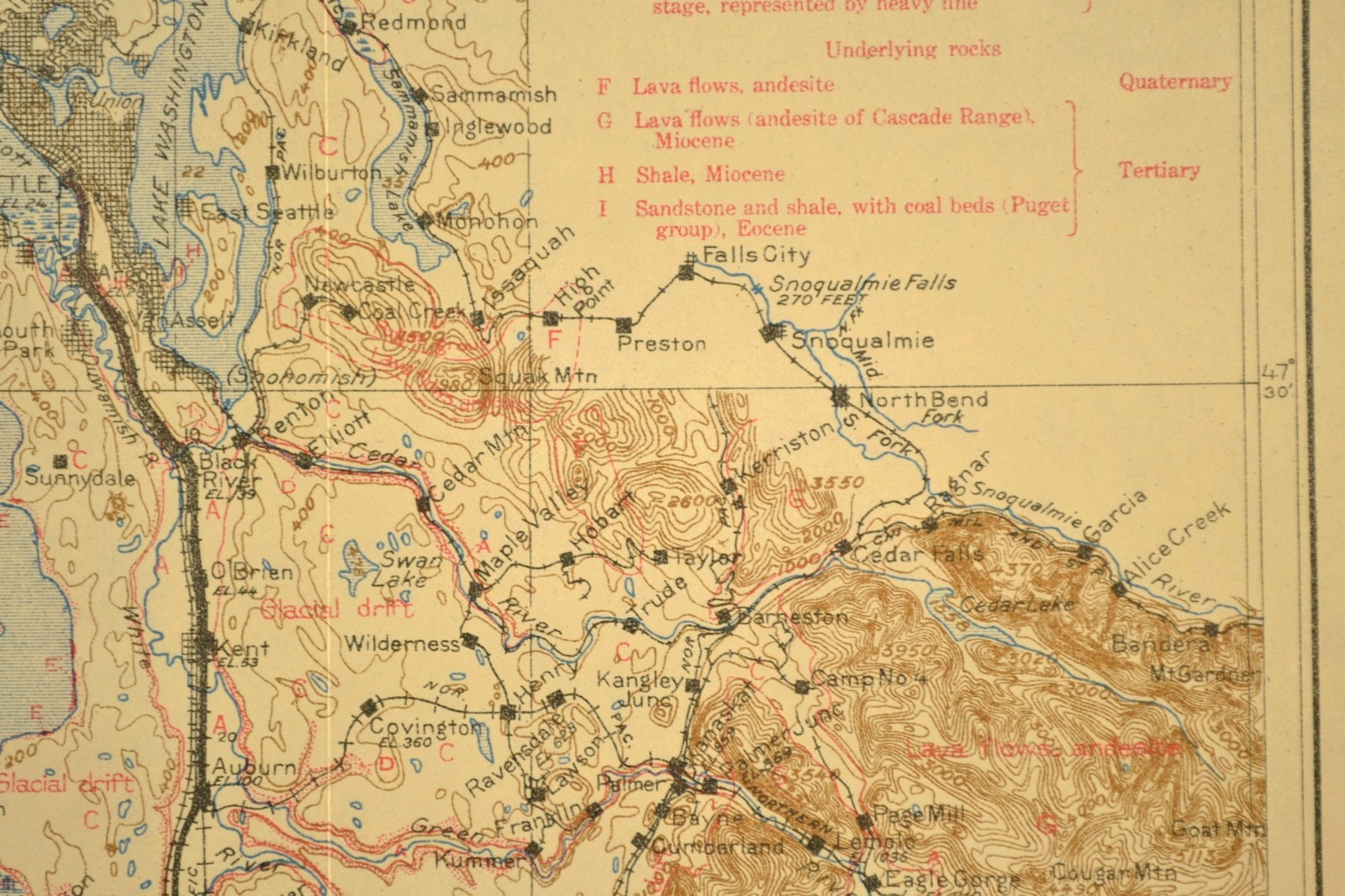 1915 Antique Southern Pacific Railroad Map Seattle Washington Tacoma WA Geologic