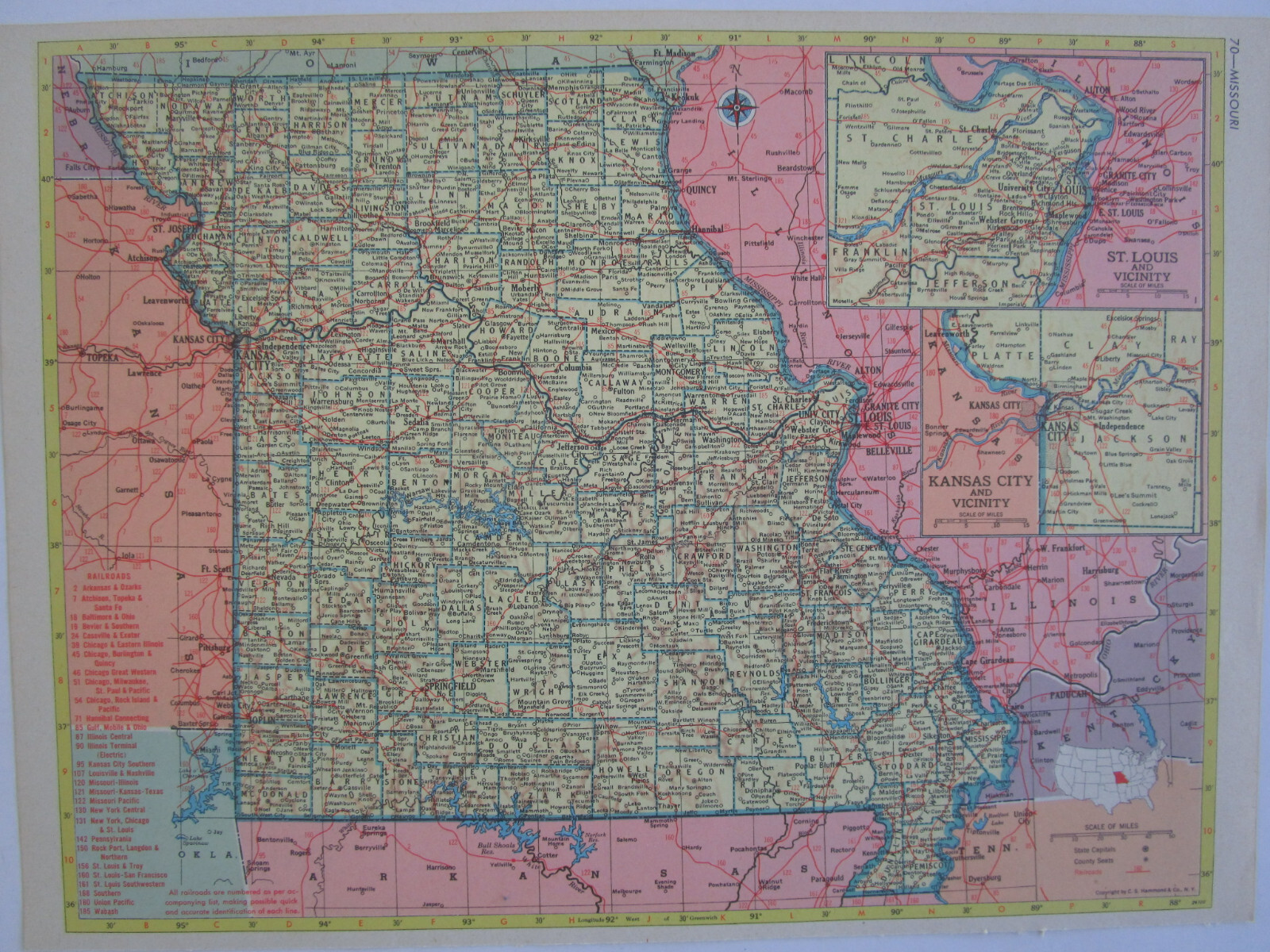 MS MO 1953 MISSISSIPPI RAILROAD Map CANTON & CARTHAGE RR or MISSOURI 1950s WAB
