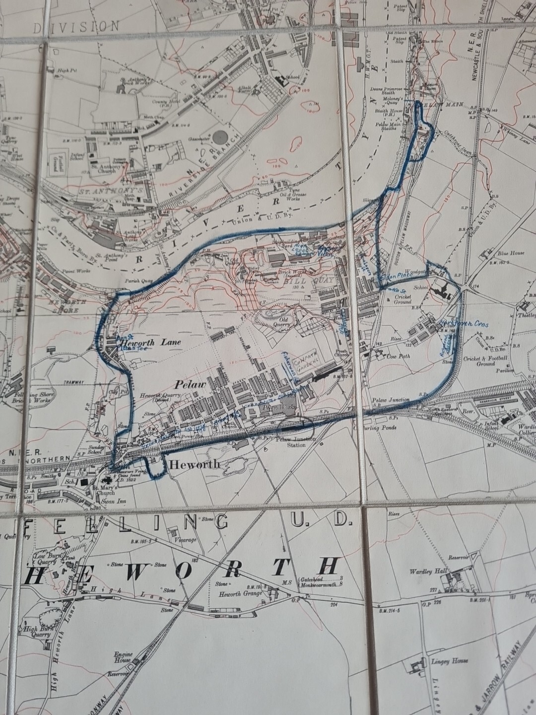 NER Gateshead Pelaw Map 1921 Railway Parcels delivered Handwritten Railway
