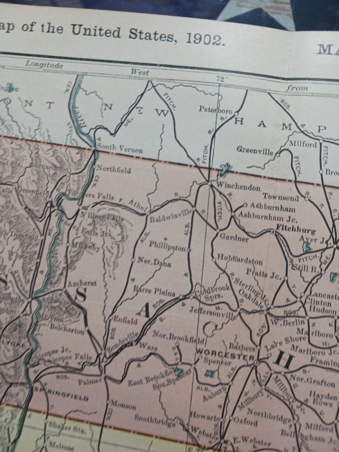 1902 Train Route Map MASSACHUSETTS Connecticut RI All Railroad Lines 11″×9″