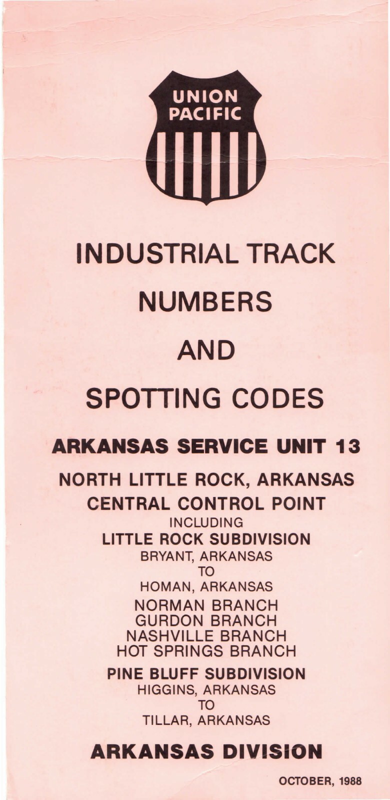 Union Pacific 1988 Arkansas Service Unit 13, AR Division ZTS PDF Pages on DVD