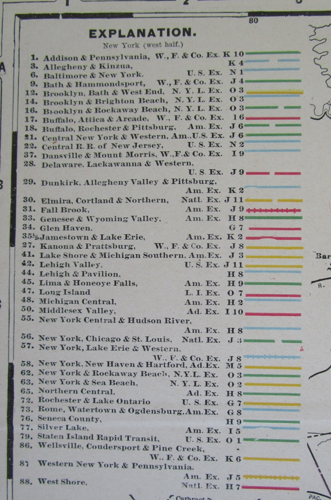 NY 1895 WESTERN NEW YORK Cram RAILROAD Map WELLSVILLE COUDERSPORT PINE CREEK RR