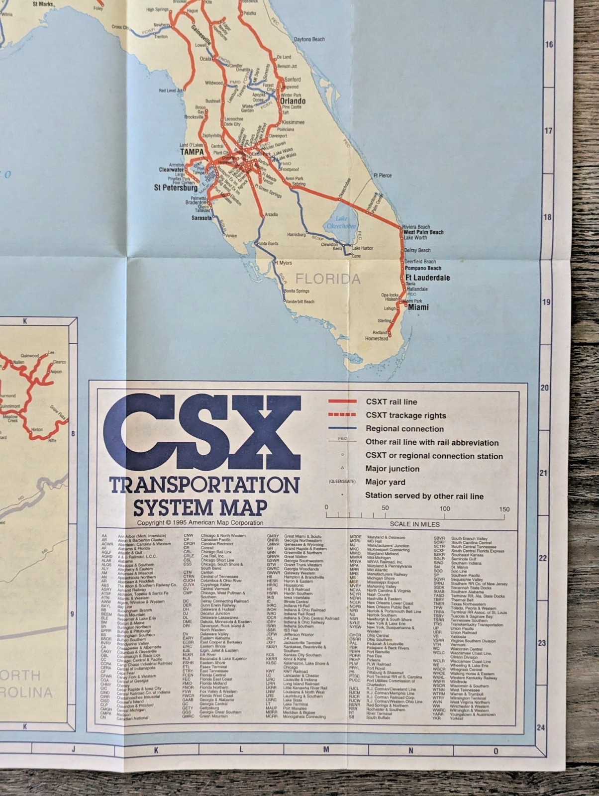 1995 Vintage CSX Transportation Railroad System Map