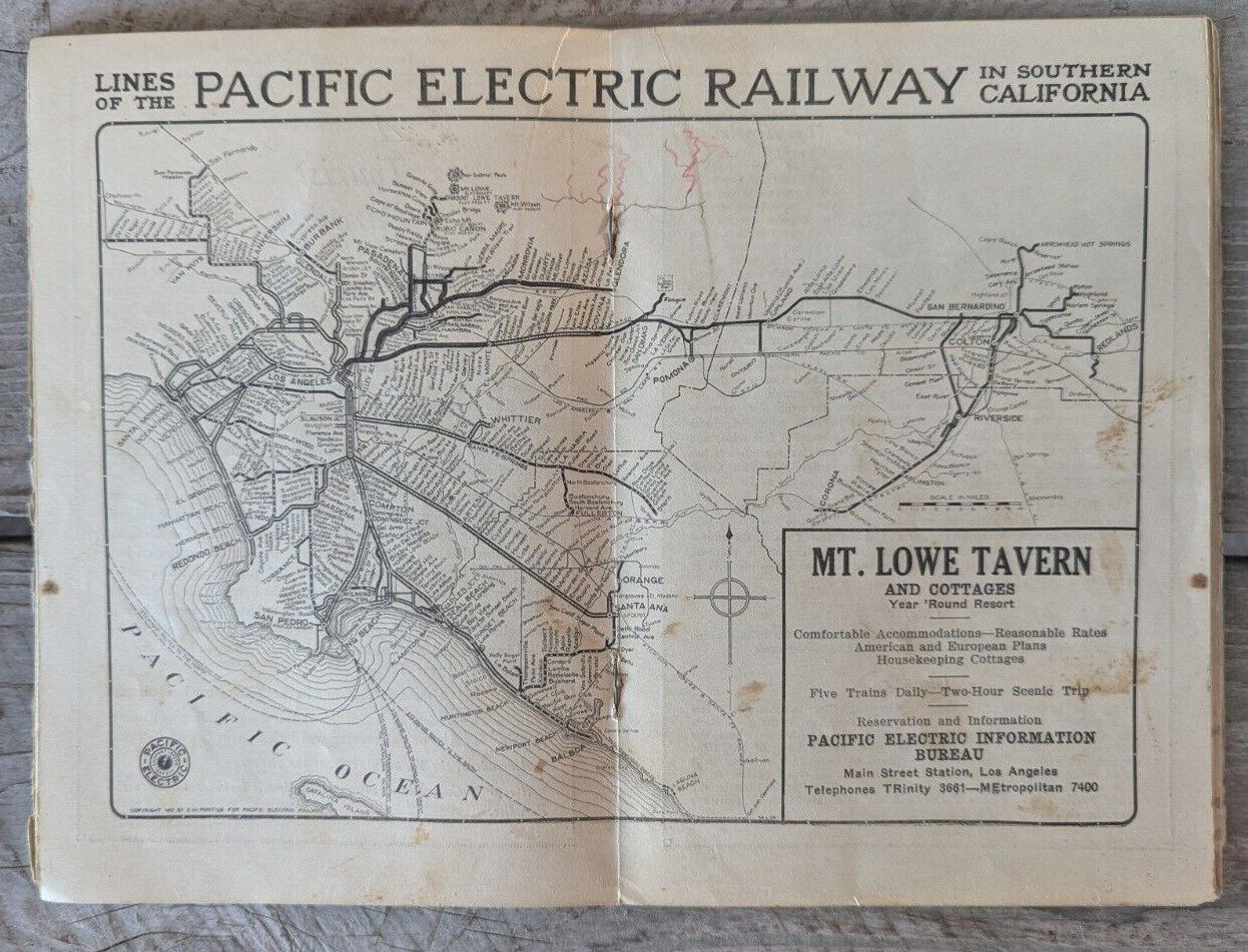 Southern California / L.A. Tourist Map Booklet Travel Guide Pacific Electric RR