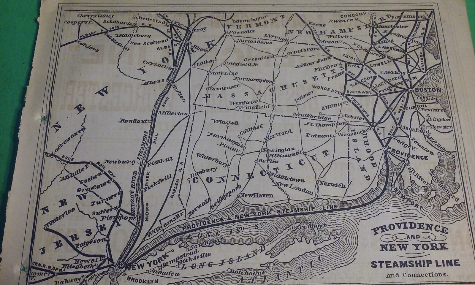 Rare 1876 CENTRAL VERMONT Railroad Railway and Connections Print Map & Routes