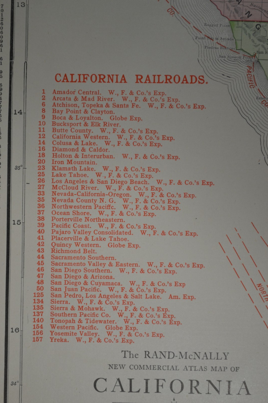 CALIFORNIA – SOUTH – 1912 – RAND-McNALLY NEW COMMERCIAL ATLAS – SHOWS RAILROADS