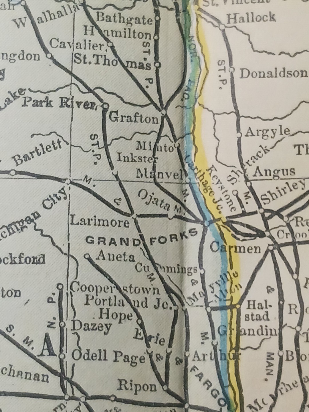 ~1898 Railroad Map Minnesota Dakota ND SD All Train Routes Lines Depots 9×11″